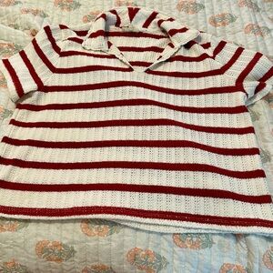 Madewell Rust and Ivory Striped Knit Polo Sweater